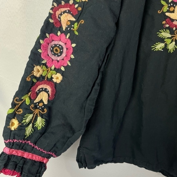 J Peterman Black Floral Embroidered Boho Long Sleeve Blouse S - Picture 4 of 5